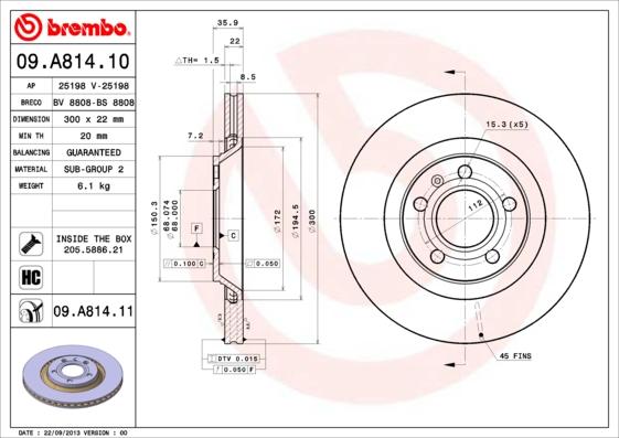 Brembo 09.A814.10 - Тормозной диск abcparts.ee