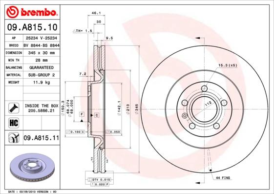 Brembo 09.A815.10 - Тормозной диск abcparts.ee