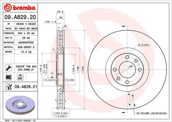 Brembo 09.A829.20 - Тормозной диск abcparts.ee