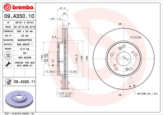 Brembo 09.A350.11 - Тормозной диск abcparts.ee