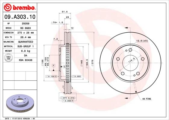 Brembo 09.A303.10 - Тормозной диск abcparts.ee