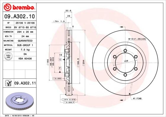 Brembo 09.A302.10 - Тормозной диск abcparts.ee