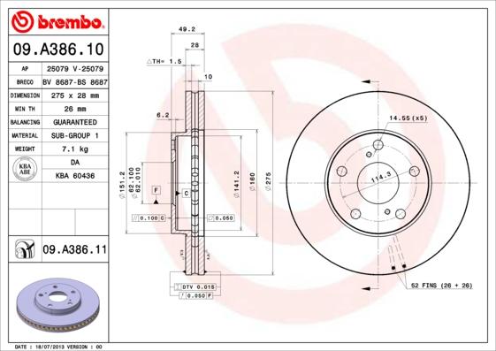 Brembo 09.A386.10 - Тормозной диск abcparts.ee