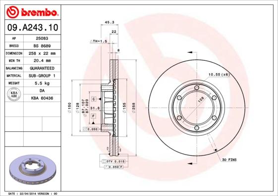 Brembo 09.A243.10 - Тормозной диск abcparts.ee