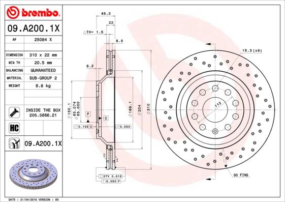 Brembo 09.A200.1X - Тормозной диск abcparts.ee