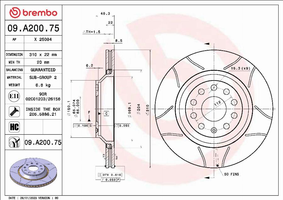 Brembo 09.A200.75 - Тормозной диск abcparts.ee