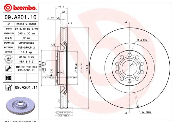 Brembo 09.A201.10 - Тормозной диск abcparts.ee