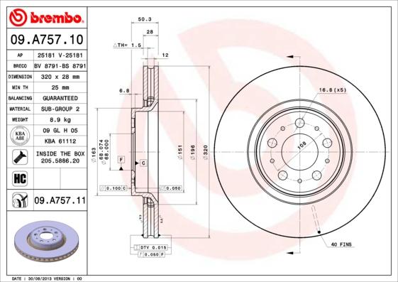 Brembo 09.A757.10 - Тормозной диск abcparts.ee