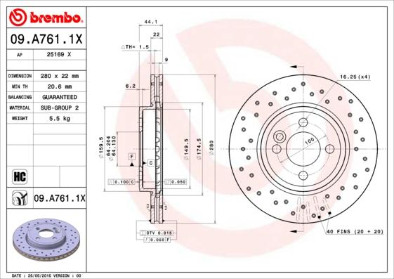 Brembo 09.A761.1X - Тормозной диск abcparts.ee