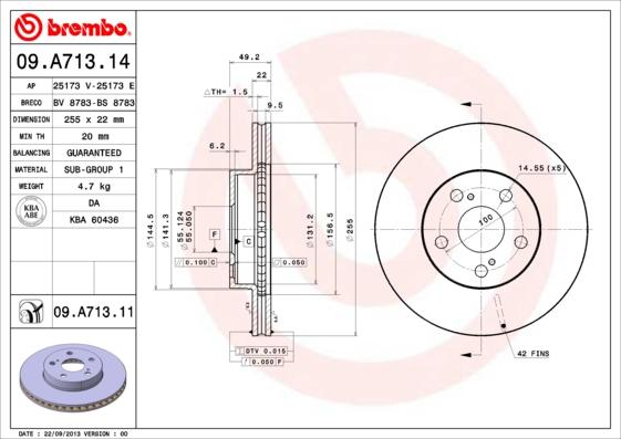 Brembo 09.A713.14 - Тормозной диск abcparts.ee