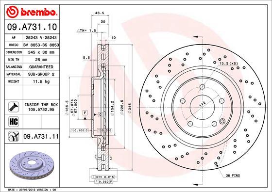Brembo 09.A731.10 - Тормозной диск abcparts.ee
