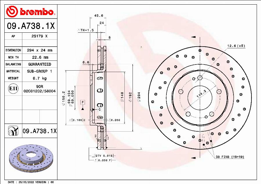 Brembo 09.A738.1X - Тормозной диск abcparts.ee