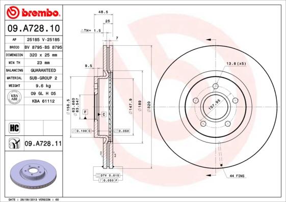 Brembo 09.A728.10 - Тормозной диск abcparts.ee