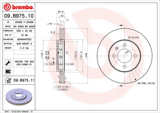 Brembo 09.B975.10 - Тормозной диск abcparts.ee
