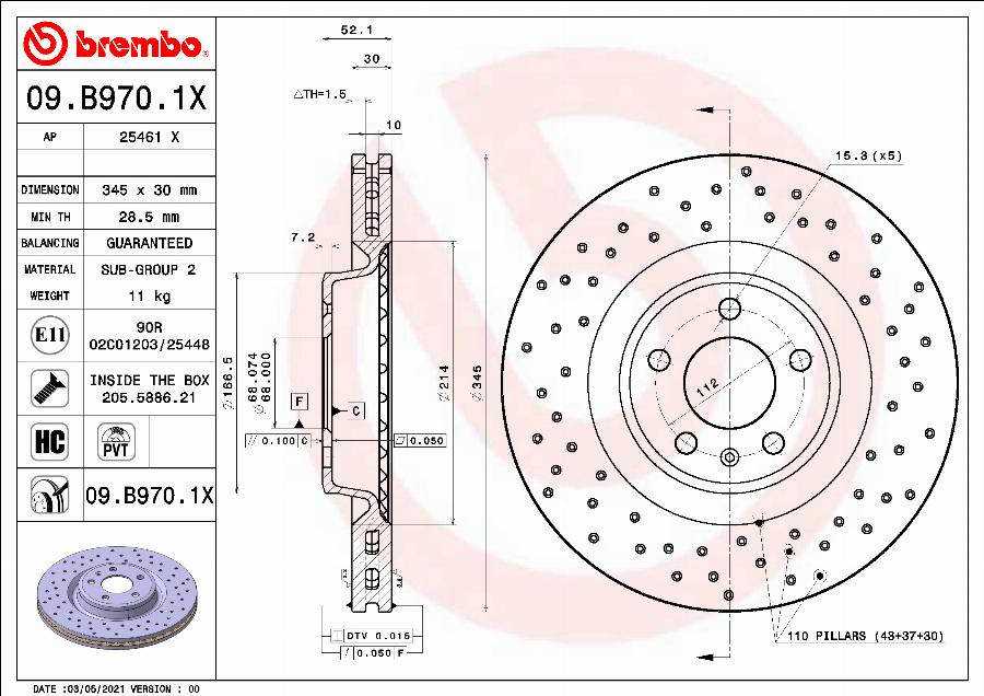 Brembo 09.B970.1X - Тормозной диск abcparts.ee