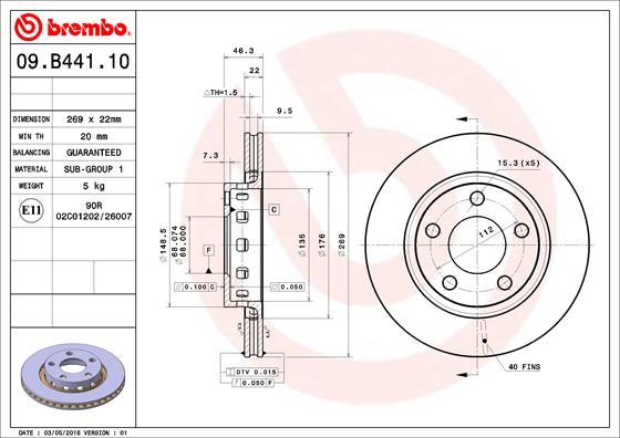 Brembo 09.B441.10 - Тормозной диск abcparts.ee