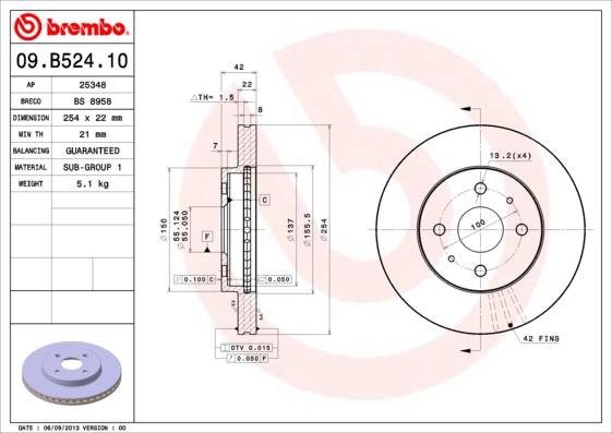 Brembo 09.B524.10 - Тормозной диск abcparts.ee