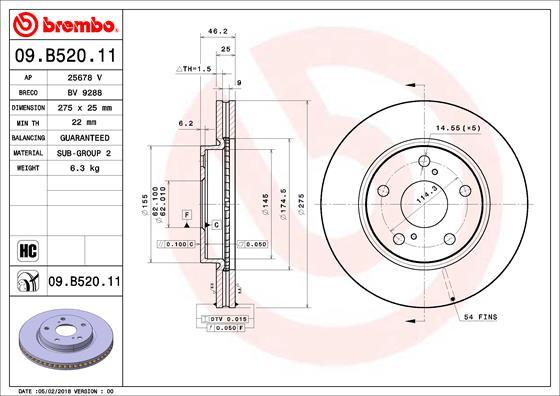 Brembo 09.B520.11 - Тормозной диск abcparts.ee