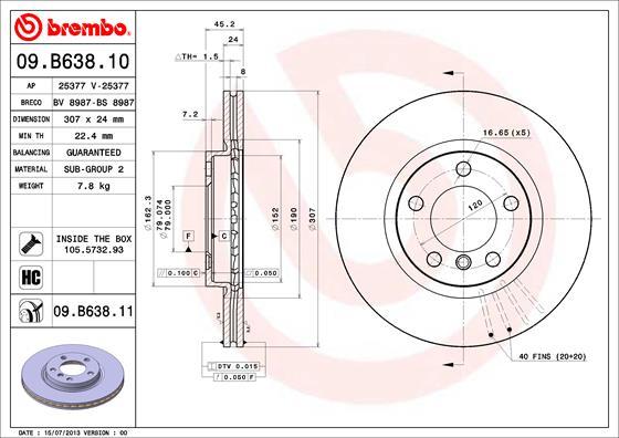 Brembo 09.B638.10 - Тормозной диск abcparts.ee