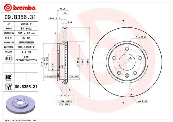 Brembo 09.B356.31 - Тормозной диск abcparts.ee