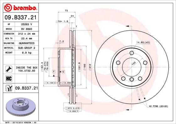 Brembo 09.B337.21 - Тормозной диск abcparts.ee