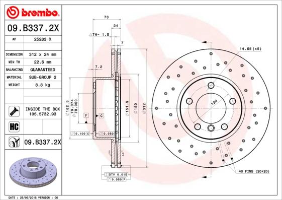 Brembo 09.B337.2X - Тормозной диск abcparts.ee