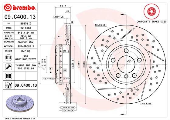 Brembo 09.C400.13 - Тормозной диск abcparts.ee