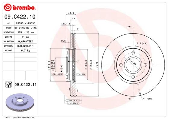 Brembo 09.C422.11 - Тормозной диск abcparts.ee