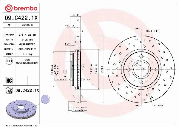 Brembo 09.C422.1X - Тормозной диск abcparts.ee