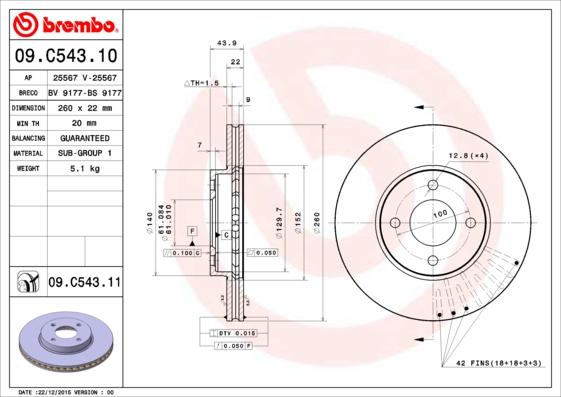 Brembo 09.C543.10 - Тормозной диск abcparts.ee