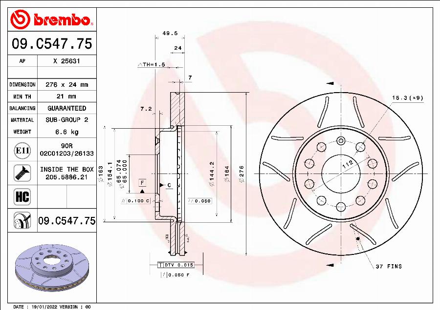 Brembo 09.C547.75 - Тормозной диск abcparts.ee
