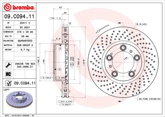 Brembo 09.C094.11 - Тормозной диск abcparts.ee