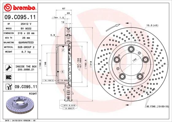 Brembo 09.C095.11 - Тормозной диск abcparts.ee