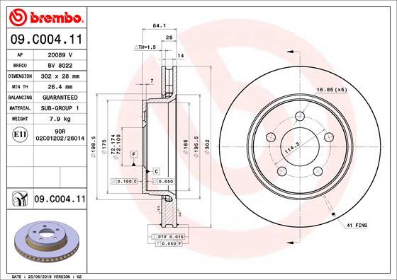 Brembo 09.C004.11 - Тормозной диск abcparts.ee