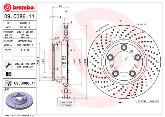 Brembo 09.C086.11 - Тормозной диск abcparts.ee