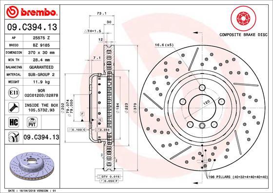 Brembo 09.C394.13 - Тормозной диск abcparts.ee