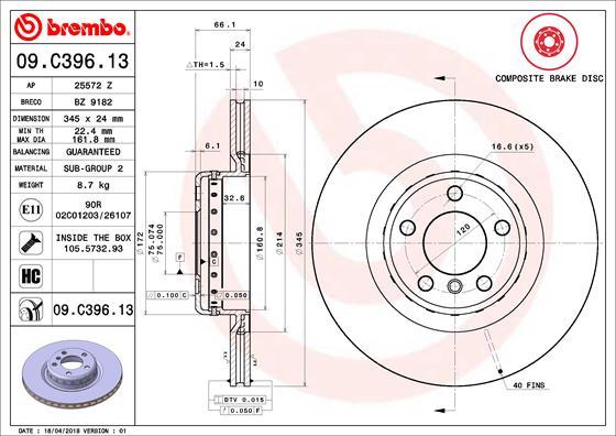Brembo 09.C396.13 - Тормозной диск abcparts.ee
