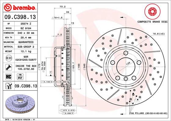 Brembo 09.C398.13 - Тормозной диск abcparts.ee