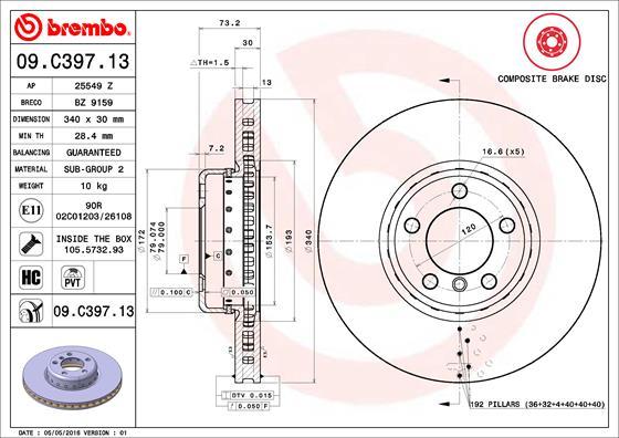 Brembo 09.C397.13 - Тормозной диск abcparts.ee