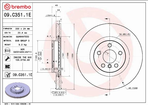 Brembo 09.C351.1E - Тормозной диск abcparts.ee