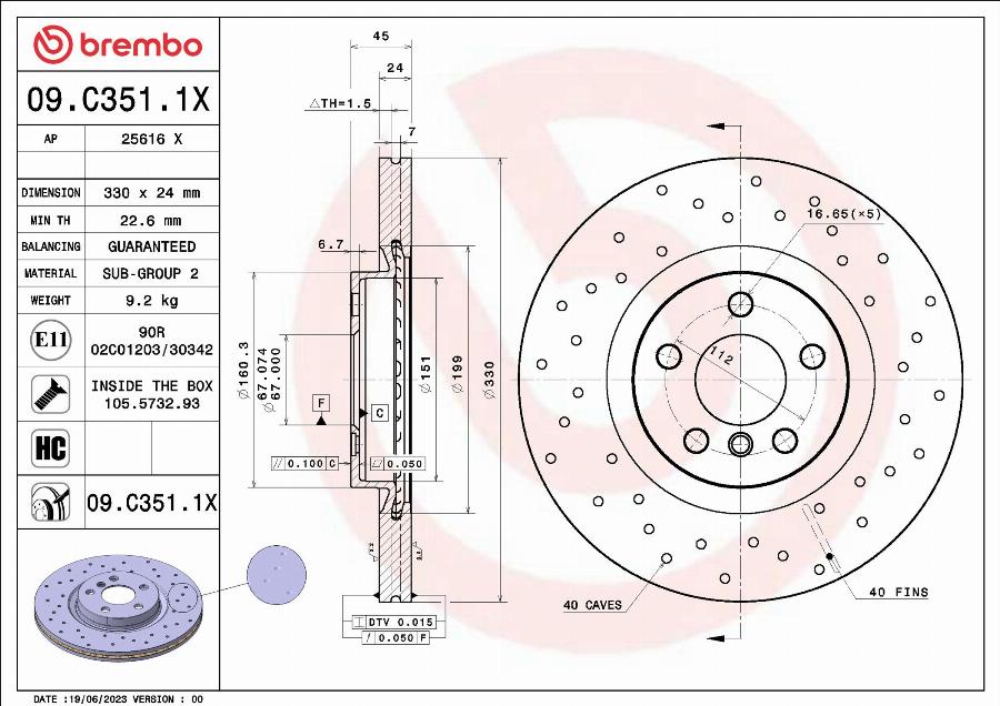 Brembo 09.C351.1X - Тормозной диск abcparts.ee
