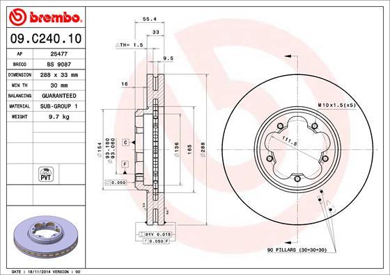 Brembo 09.C240.10 - Тормозной диск abcparts.ee