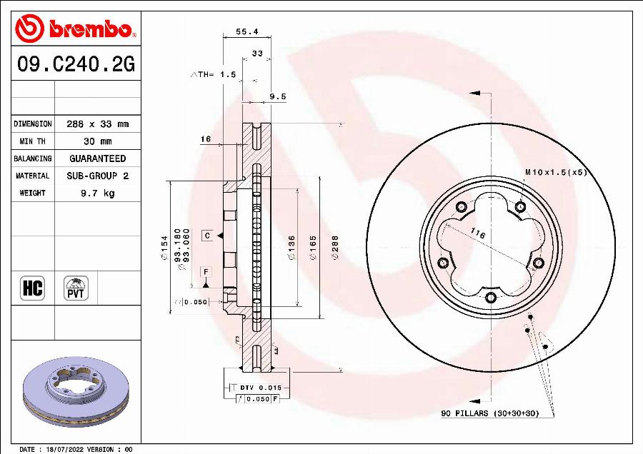 Brembo 09.C240.2G - Тормозной диск abcparts.ee