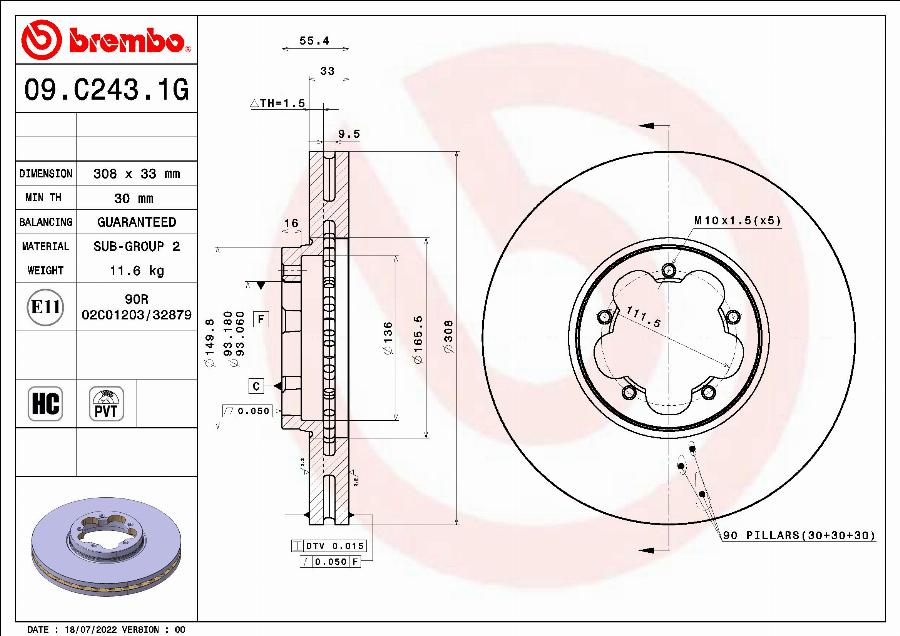 Brembo 09.C243.1G - Тормозной диск abcparts.ee