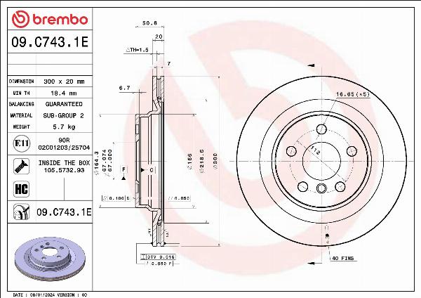 Brembo 09.C743.1E - Тормозной диск abcparts.ee