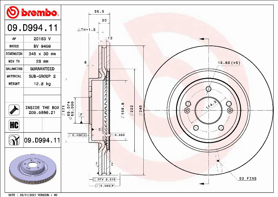 Brembo 09.D994.11 - Тормозной диск abcparts.ee