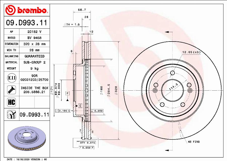 Brembo 09.D993.11 - Тормозной диск abcparts.ee