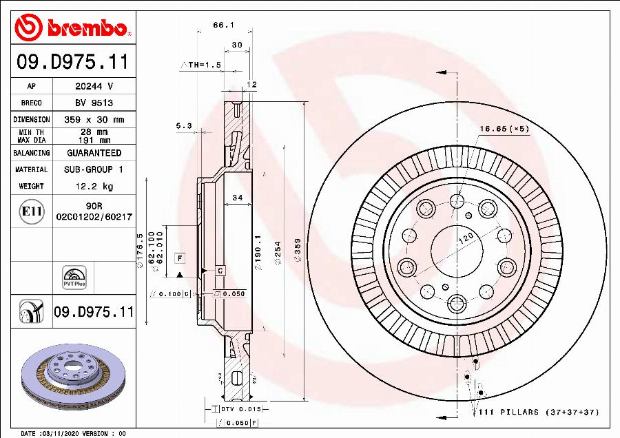 Brembo 09.D975.11 - Тормозной диск abcparts.ee