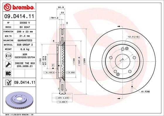 Brembo 09.D414.11 - Тормозной диск abcparts.ee