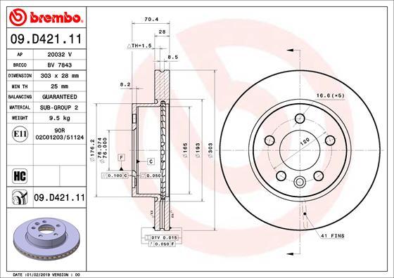 Brembo 09.D421.11 - Тормозной диск abcparts.ee